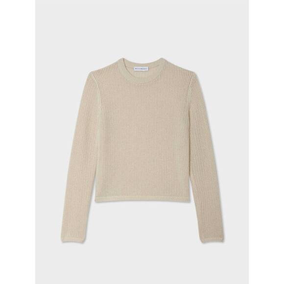 NEW WHITE + WARREN cashmere waffle mesh crew sweater in natural heather - Picture 3 of 4
